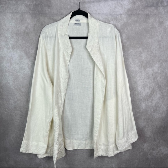 CP Shades Irish Linen Embroidered Open Jacket In White Women's Size M - Picture 1 of 7
